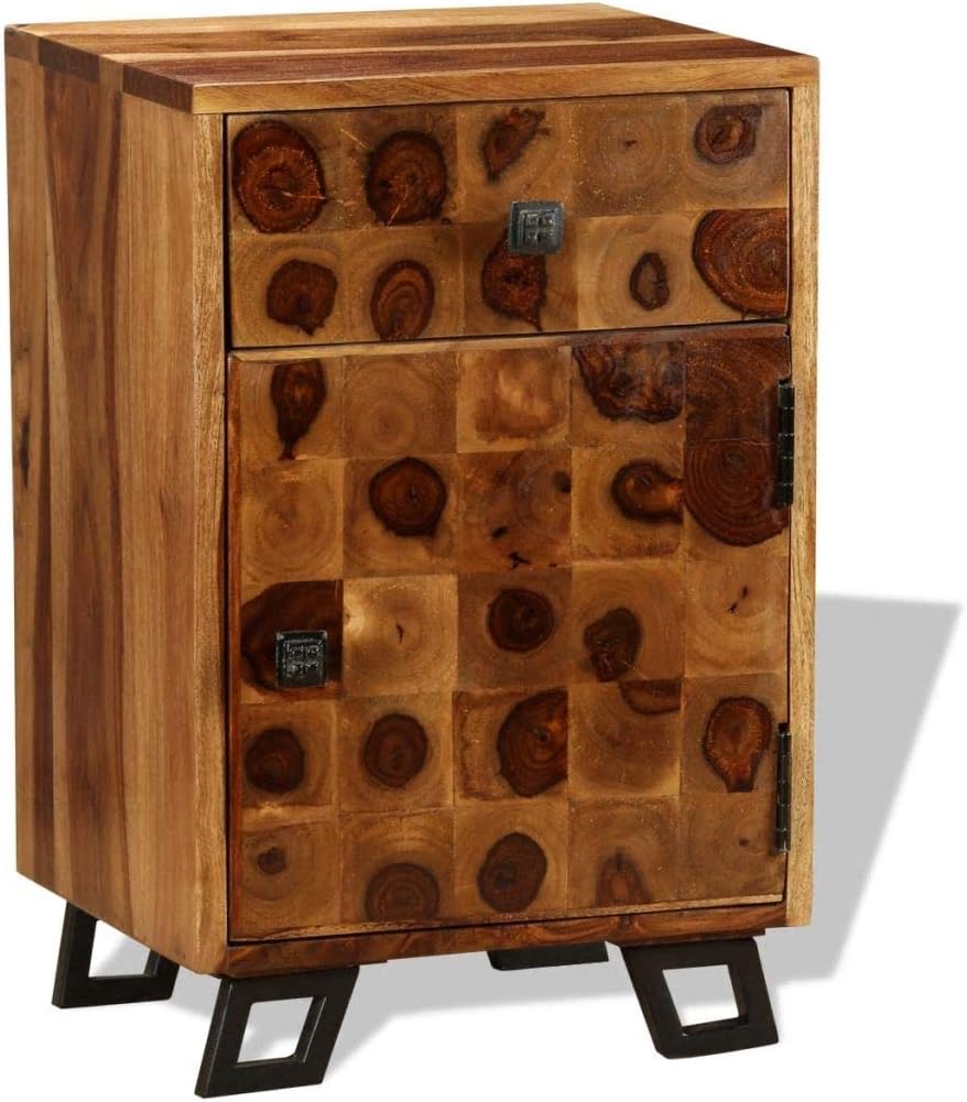 Tidyard Wooden Nightstand with Storage Drawer and Cabinet Sheesham Wood Bedside Cabinet Sofa Couch End Side Table Bedroom Living Room Kitchen, Bathroom 14.6 x 11.8 x 21.3 in