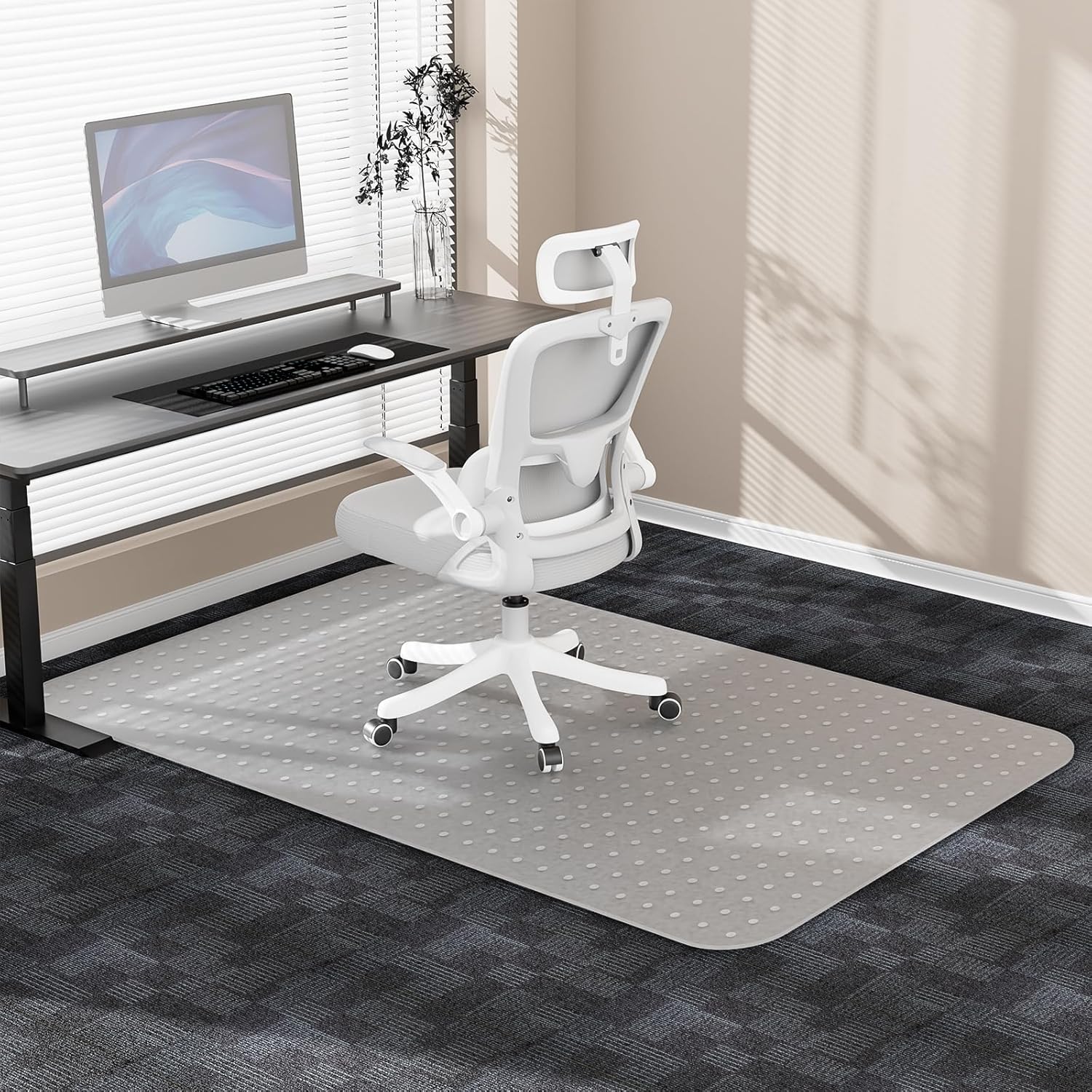47”x33” Office Chair Mat for Carpet, PET Heavy Duty Studded Slip Resistant Rolling Chair Mat, Desk Chair Mat for Carpet for Home & Office Semi-Transparent Design