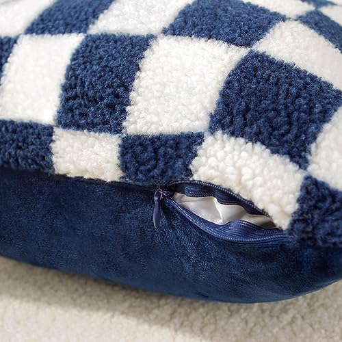 AmHoo Pack of 2 Decorative Throw Pillow Covers Checkerboard Luxury Super Soft Faux Fur Wool Set Case Cushion for Couch Sofa Bedroom 22 x 22-Inch Camel
