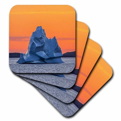 Set of 4 Coasters - Soft - Canada, Newfoundland, Eastport. Iceberg in Bonavista Bay at Sunset. Places