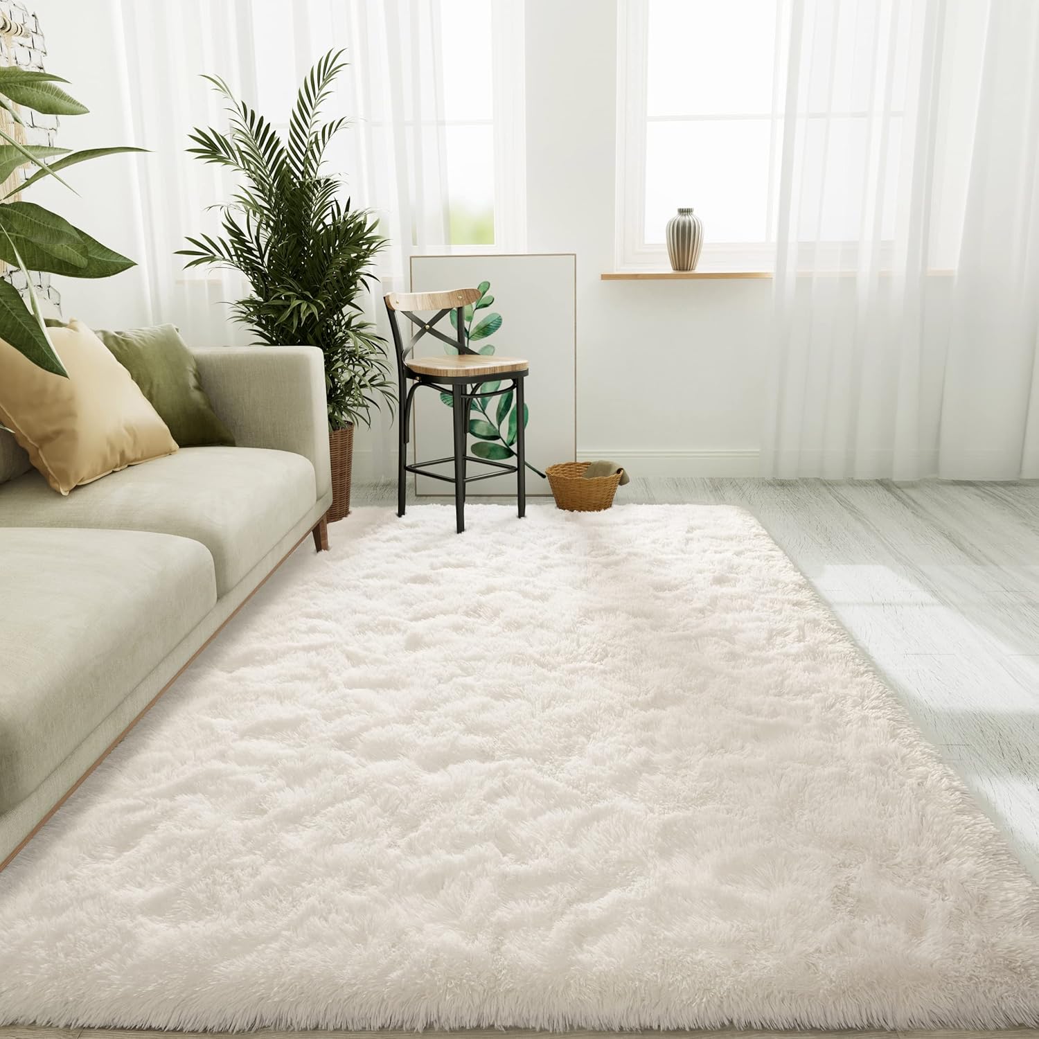 LOCHAS Ultra Soft Indoor Modern Area Rugs Fluffy Living Room Carpets for Children Bedroom Home Decor Nursery Rug 9x12 Feet, Cream