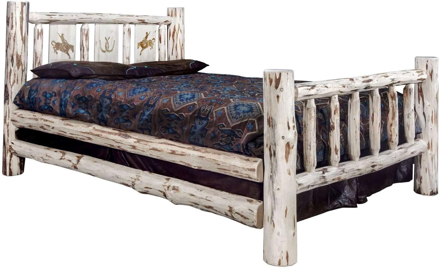 Montana Woodworks Bronc Design Laser Engraved Log Bed in Clear Lacquer Finish (Cal King:98 in. L x 76 in. W x 47 in. H (204 lbs.))