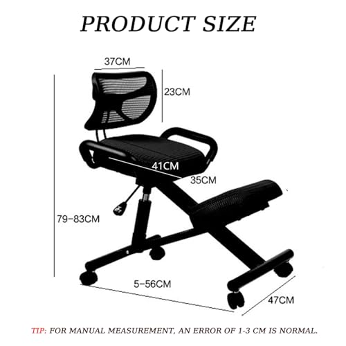 Ergonomic Kneeling Chair with Double Knee Pads – Promotes Upright Posture & Flexibility, Relieves Back Pain, Adjustable for Home & Office Use,Black Net