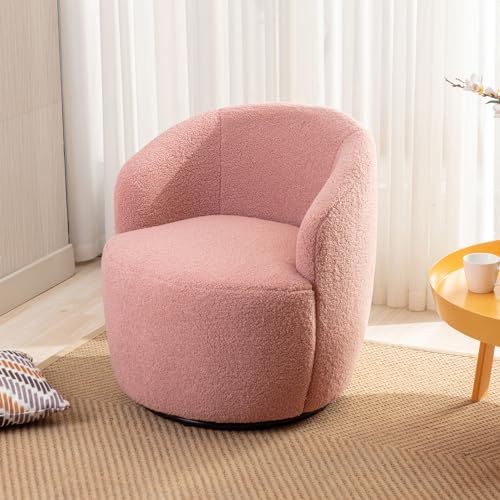 Swivel Barrel Chair, Upholstered Modern Round Accent Arm Chairs, 360° Swivel Single Sofa Armchair for Living Room and Bedroom,Teddy Fabric (Navy Blue)