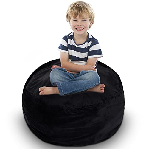 Cheer Collection Oversized Storage Bag, Kids Plush Toy Storage Organizer and Bean Bag Chair with Handle, Microplush Zippered Bag for Organizing Stuffed Animals - Purple