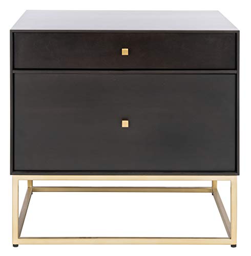 Safavieh Couture Home Collection Adelyn 2-Drawer Nightstand, Walnut/Gold