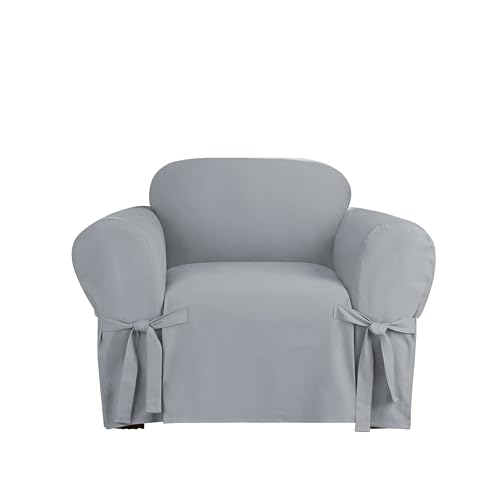 SureFit Heavyweight Cotton Duck T-Cushion Chair Slipcovers, Heavyweight Cotton Chair Cover, One Piece Design, Armchair Cover with Seat Elastic and Adjustable Corner Ties, Khaki