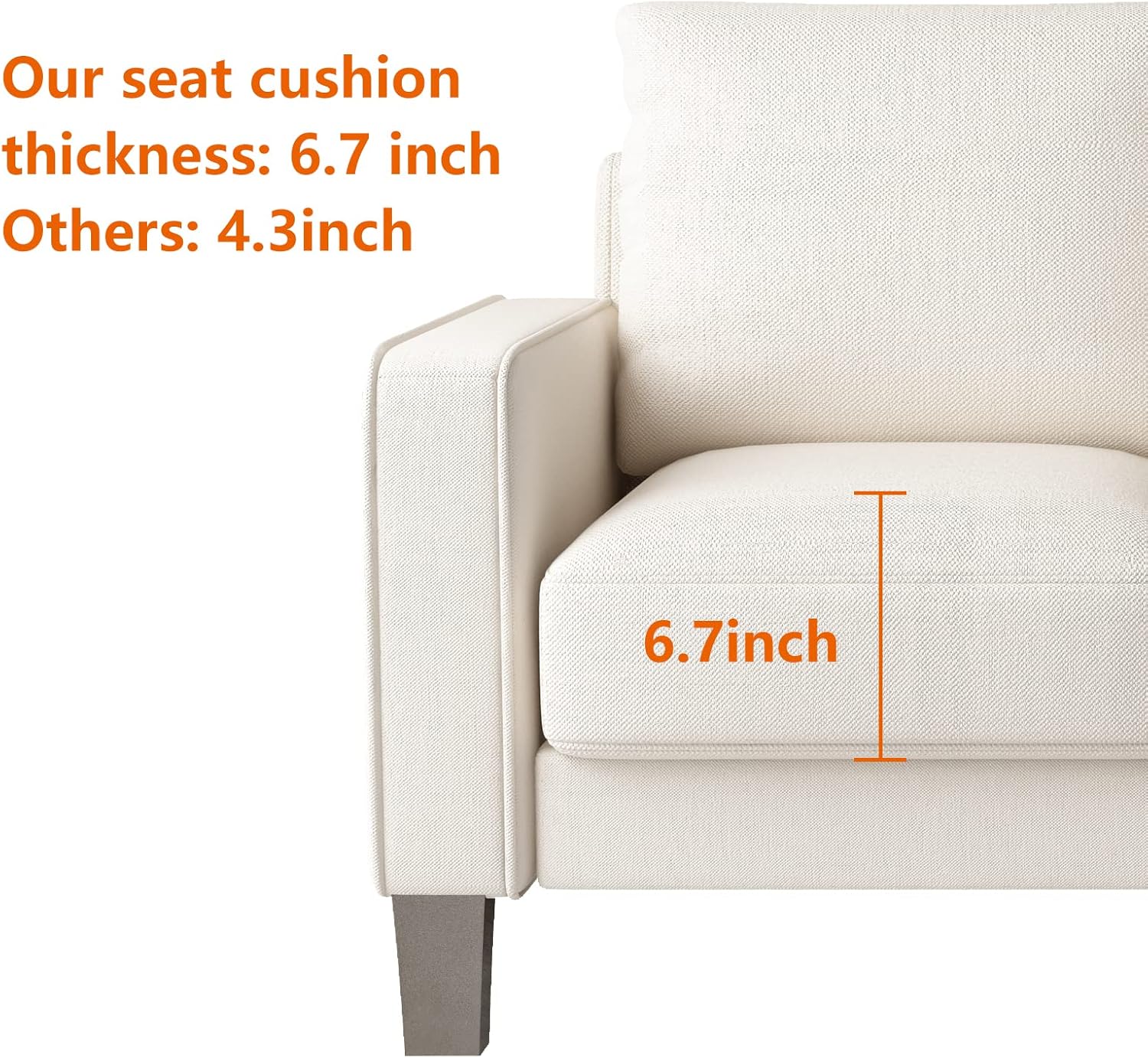 ManyStars Modern Furniture, 75 inch Sofa with Solid Wood Legs and Comfort Armrest for Compact Living Room or Apartment,3, Beige