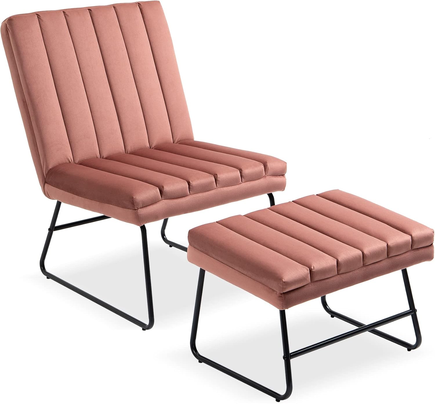 Convertible Chaise with Ottoman, Recliner 3 in 1 Modern Accent Comfy Sleeper ReadingChair with 2 Pillows for Living Room Home Office,Single Leisure Upholstered Sofa Set, Pink