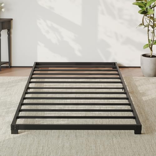 3 Inch Full Size Bed Frame Heavy Duty Metal Platform Low Profile Bed Frame No Box Spring Needed, Steel Slat Support, Easy Assembly, Black