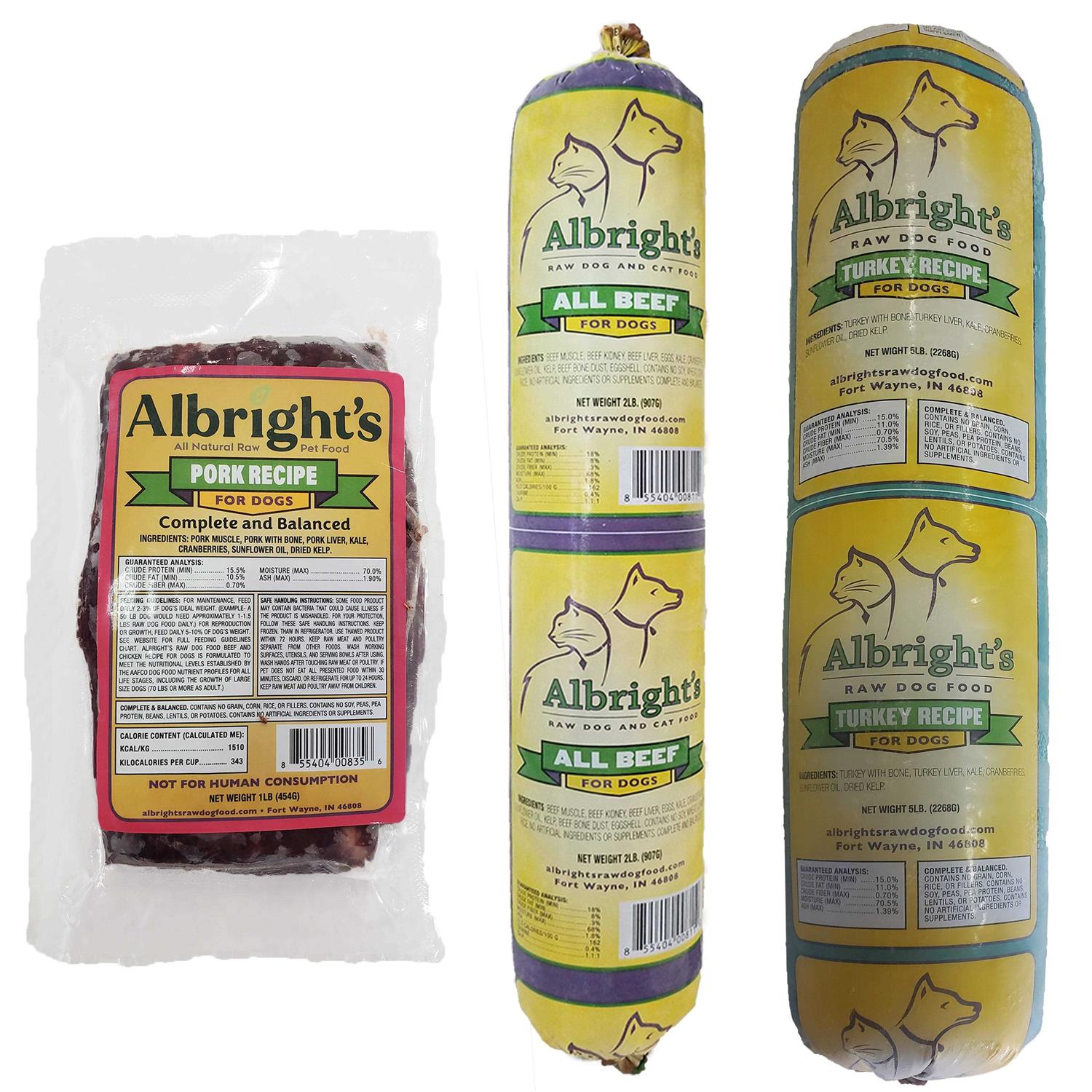 Albright's Raw Frozen Dog Food Chubs - Pet Supplies online store