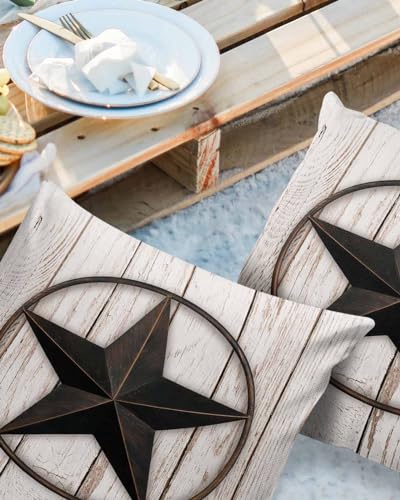 Outdoor Waterproof Pillow Covers for Patio Furniture Western Texas Star Barn Decorative Throw Pillow Cover Rustic Wooden Pillowcases Set of 2 Cushion Case for Sofa Couch Chair Home Decor 18x18 inch