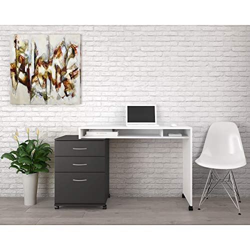 Nexera 400931 2-Piece Home Office with Desk & 2-Drawer Filling Cabinet, Black & White