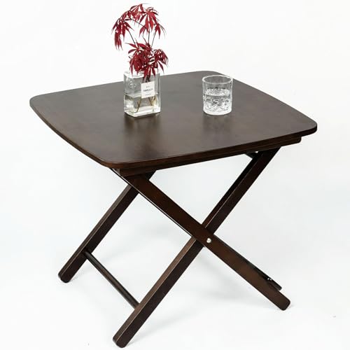Small Square Folding Side Table, Portable Foldable Dining Table Solid Wood Kitchen Table Space Saving End Table Coffee Table for Balcony Outdoor Patio, 23.2