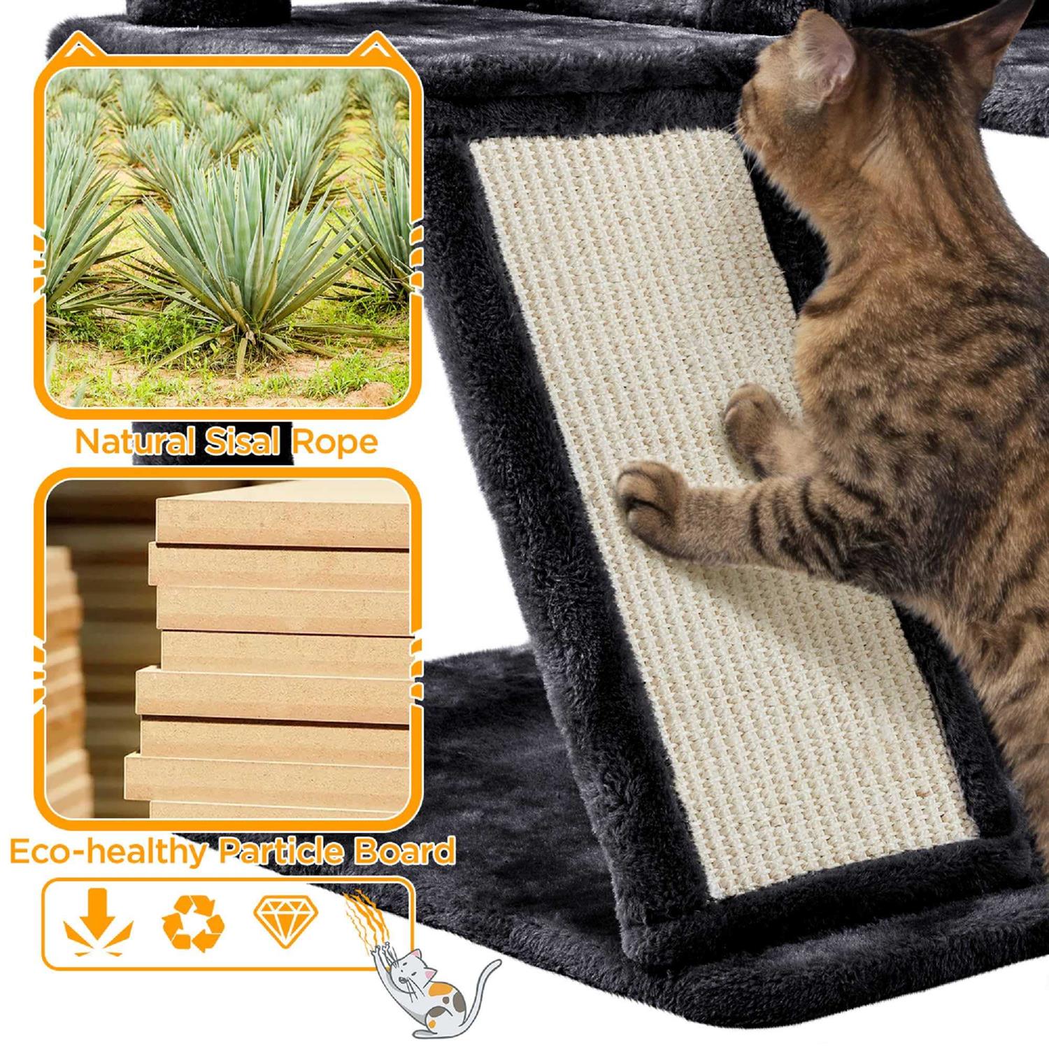 Topeakmart Black Plush Cat Tree with 2 Condos for Kittens - Pet Supplies online store