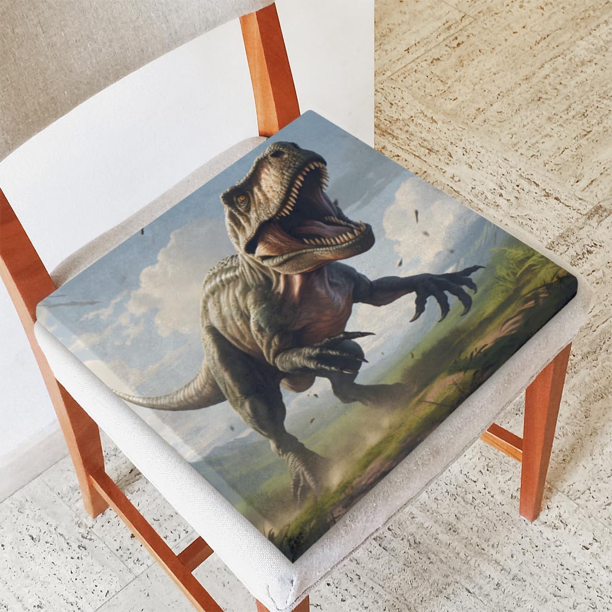 Dinosaur Roaring Hills Square Seat Cushions 16 * 16 Inch High Density Sponge Filling Soft Comfortable Removable with Zipper Chair Cushion for Kitchen Dining Room Couch Office Chairs Car