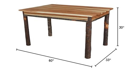 Amish-Made 60 Inch Rectangle Rustic Hickory Wood Dining Table