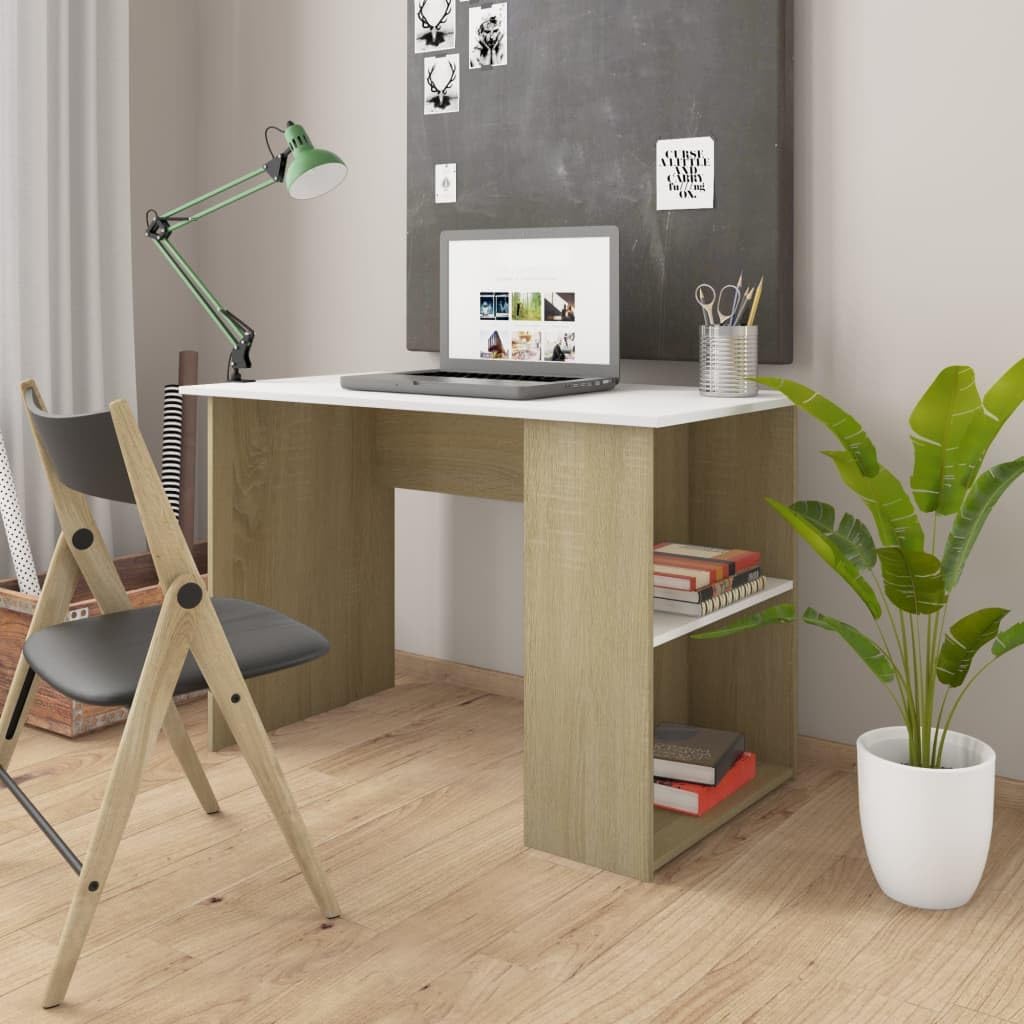 Escritorio Office Desk Bookshelf Writing Desk - Desk White and Sonoma Oak 43.3