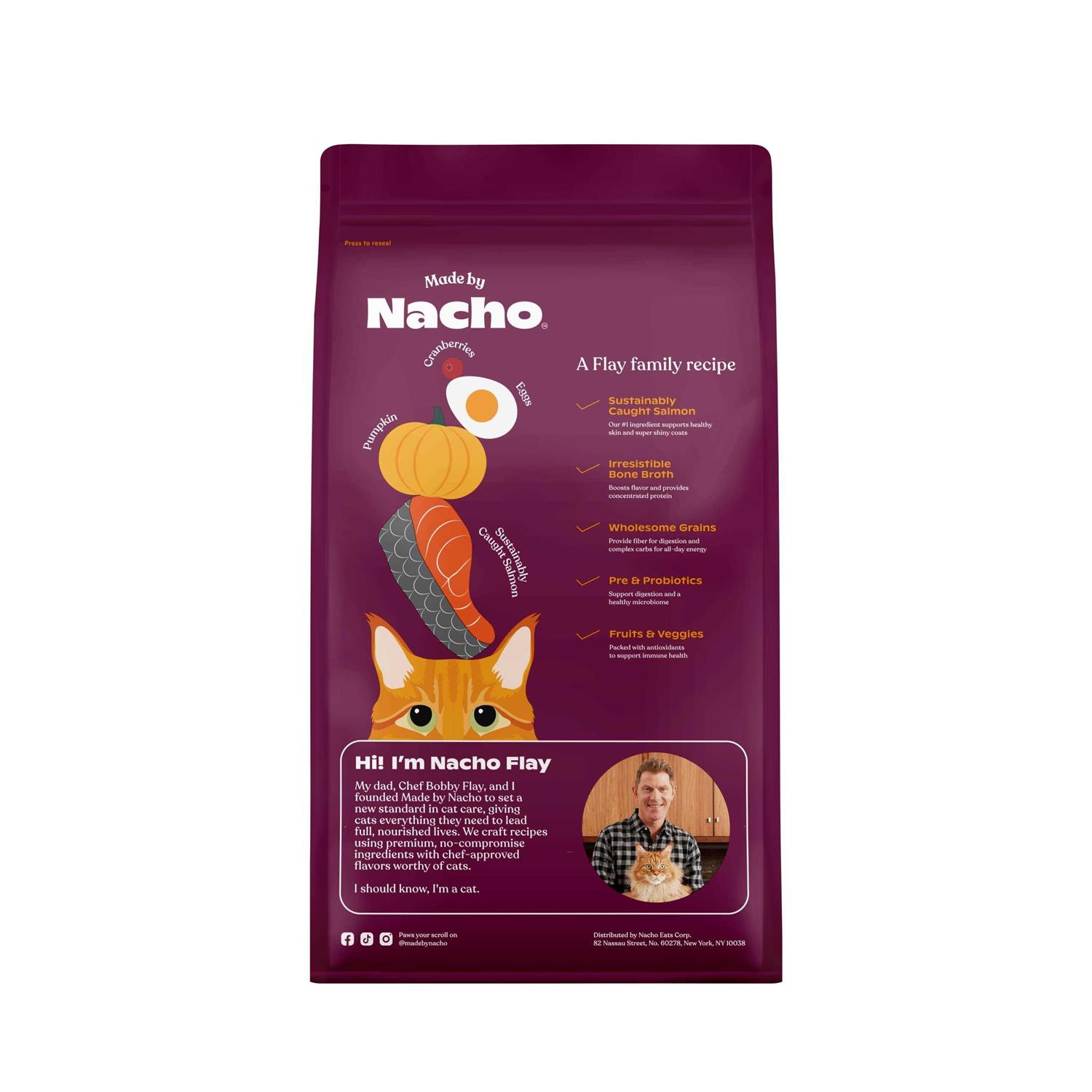 Made by Nacho Bone Broth Infused Sustainably Caught Salmon & Pumpkin Recipe Dry Cat Food - Pet Supplies online store