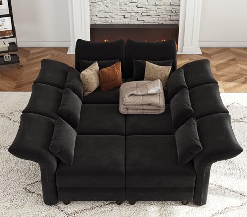 LLappuil Chenille Modular Sectional Sofa 8 Seater 114 Inch Large Sleeper Sectional Couches for Living Room with Storage, Adjustable Armrest Backrest, Black