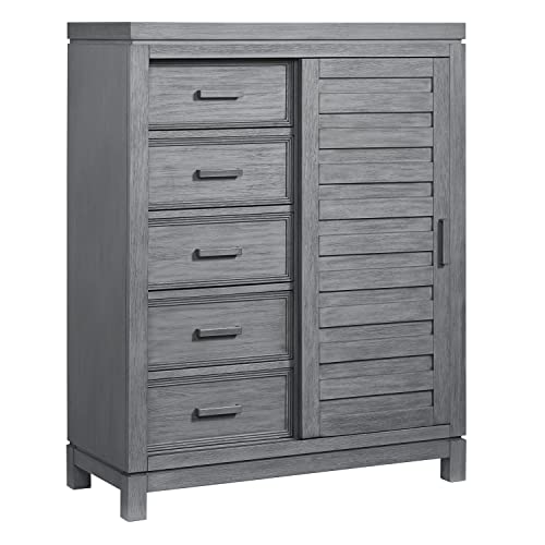 Manchester Premium Soft Closing 5-Drawer Chifferobe with Adjustable Shelves and Hanging Rod, Rustic Gray
