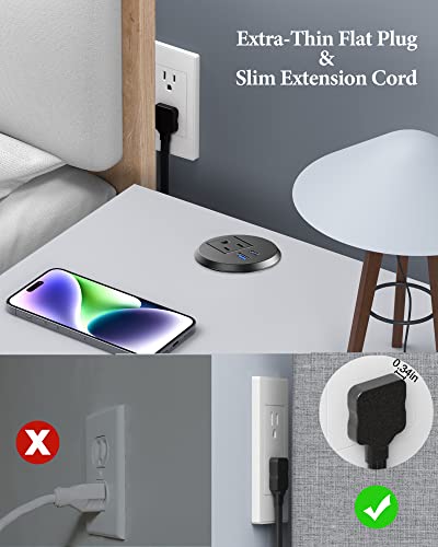 2 inch Desk Power Grommet with PD 20W USB C,Ultra-Flat Plug Power Strip,Recessed Outlet,Desktop Power Grommet for Office PC Desk Cable Cord Cover,Table Outlets for Home, Office,6 ft Cable(White)