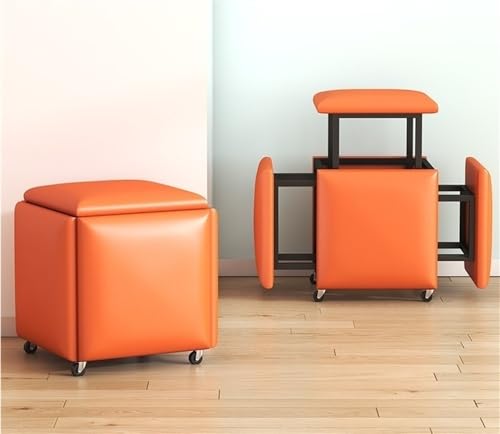 5 in 1 Leather Stackable Cube Ottoman, Ottoman Cube, Square Ottoman, Sofa Chair Stool, Nesting Ottoman Stool, Footstool Dressing Chair for Living Room Bedroom (Color : Yellow, Size : 35x35cm)