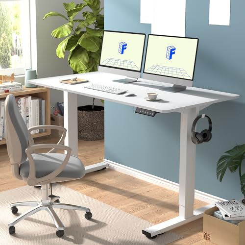 FLEXISPOT EC1 Electric Standing Desk Whole Piece 48 x 24 Inch Desktop Adjustable Height Desk Home Office Computer Workstation Sit Stand up Desk (White Frame + 48