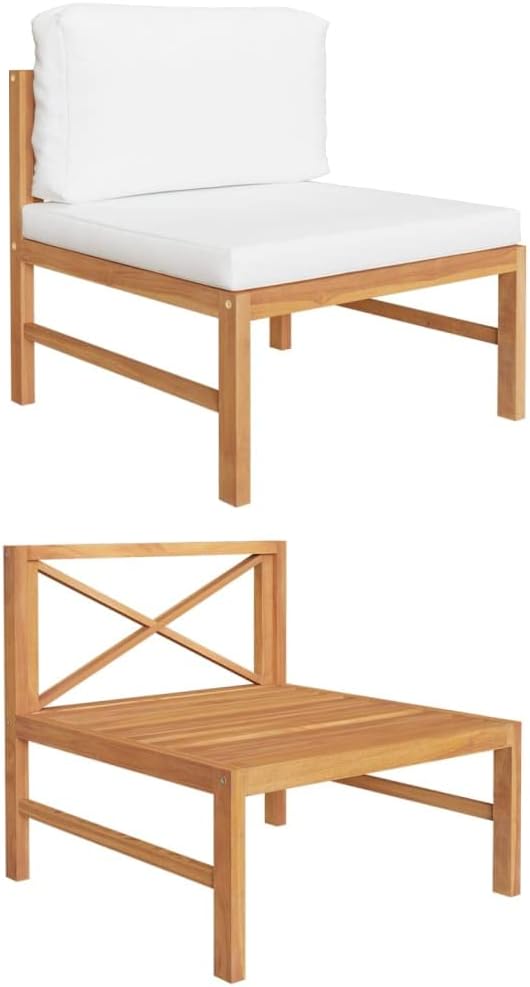 Middle Sofa,Wood Frame Sofa Outdoor Lounge Sofa Patio Sectional Sofa Suitable for Patio, Porch, Backyard, Balcony with Cream Cushions Solid Teak Wood