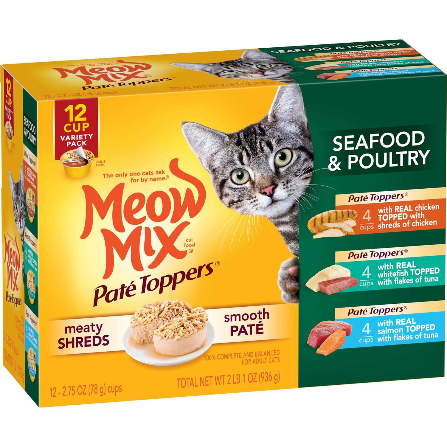 Meow Mix Pate Toppers Seafood & Poultry Variety Pack Wet Cat Food - Pet Supplies online store