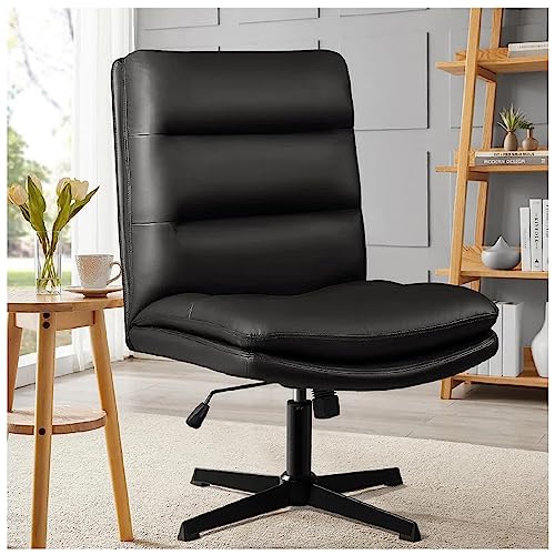 Office Chair No Wheels PU Leather Wide Seat Office Chair Office Chair Armless 360° Swivel, Adjustable Height Armless Office Desk Chair Desk Chair Without Wheels Armless Office Desk Chair (Beige)