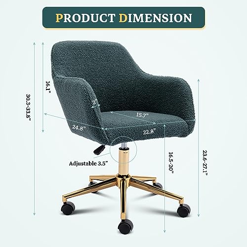 Modern Velvet Fabric Material Adjustable Height 360 revolving Home Office Chair with Gold Metal Legs and Universal Wheels for Indoor (White)