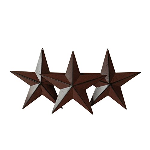 CVHOMEDECO. Country Rustic Antique Vintage Gifts Metal Barn Star Wall/Door Decor, 8-Inch, Set of 3. (Burgundy)