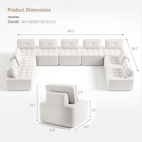 L Shaped Modular Sectional Sofa, 6 Seats Modular Couch with Reversible Chaise, Soft Lamb Wool Oversized Sectional Sofa Couch Set for Living Room, Office (6PCS)