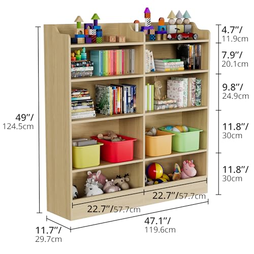 Cozy Castle 5 Tier Kids Bookshelf, 10 Cubby Toy Storage Cabinet, Tollder Bookcase for Bedroom, Playroom, Reading Nook, Nursery, Oak