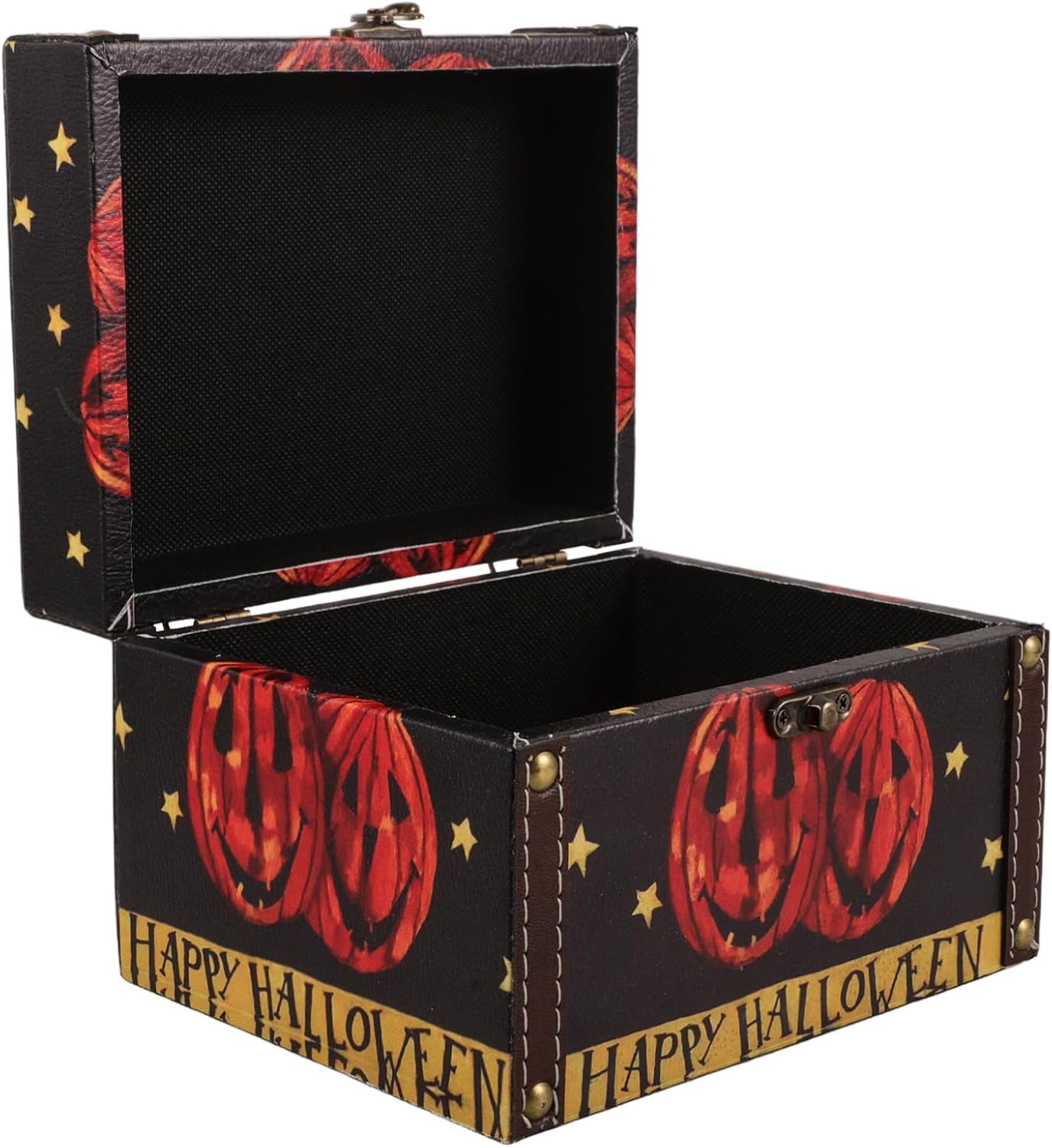 BESTOYARD Halloween Wooden Storage Box, Small Wood Treasure Chest with Hinged Lid Decorative Trunk Candy Box Wedding Favor Box for Keepsakes Jewelry Storage Pirate Chest