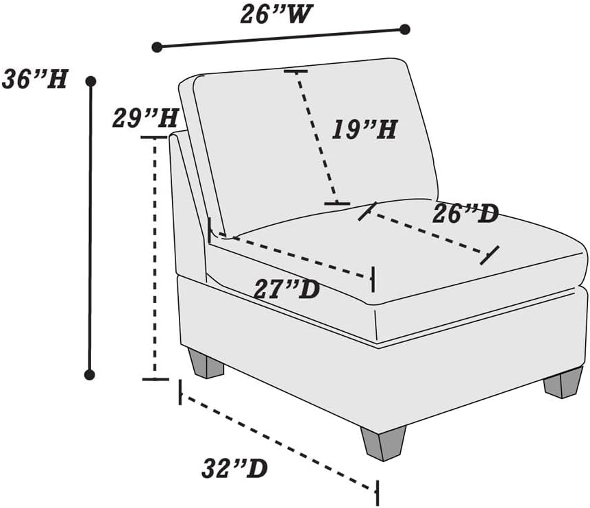 Modular Sectional 6pc Set Living Room Furniture Corner Sectional Couch Grey Linen Like Fabric 3X Corner Wedge 2X Armless Chairs and 1x Ottoman
