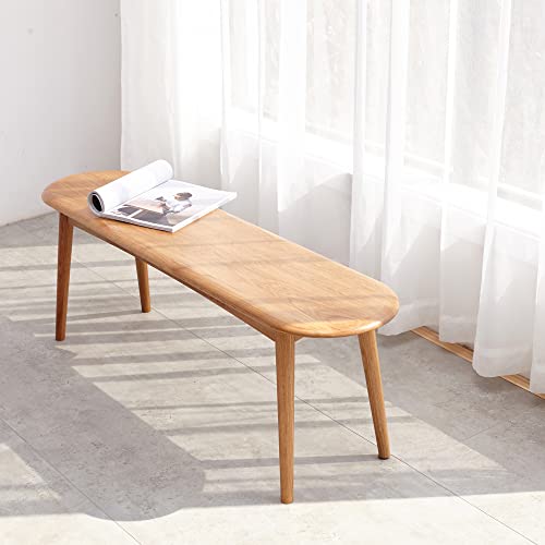 Farmhouse Bench, 100% Natural Oak Wood Bench, Furniture Mid-Century Entryway Bench Seat, for Dining Room Bedroom 39.37