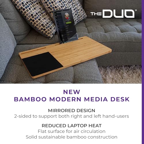 THE DUO Modern Media Desk Bamboo - Laptop Desk with Phone Holder and Mouse Pad