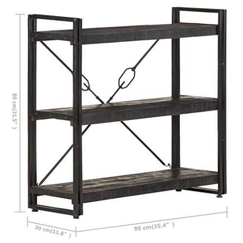 Wood and Metal Standing Bookshelf Rustic Industrial Bookshelf 3-Tier Bookcase Black 23.6