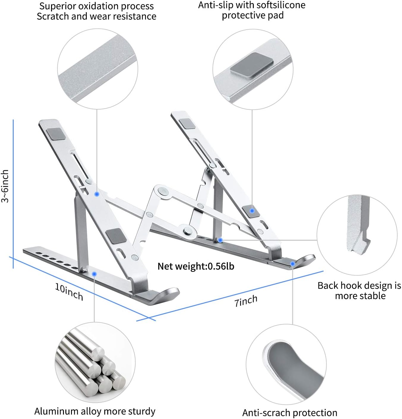 Laptop Stand Adjustable 2pcs,Adjustable Ergonomic Portable Aluminum Laptop Desk Stand, Computer Stand for Laptop Riser Load-Bearing up to 80lb,up to 17.3 Inch