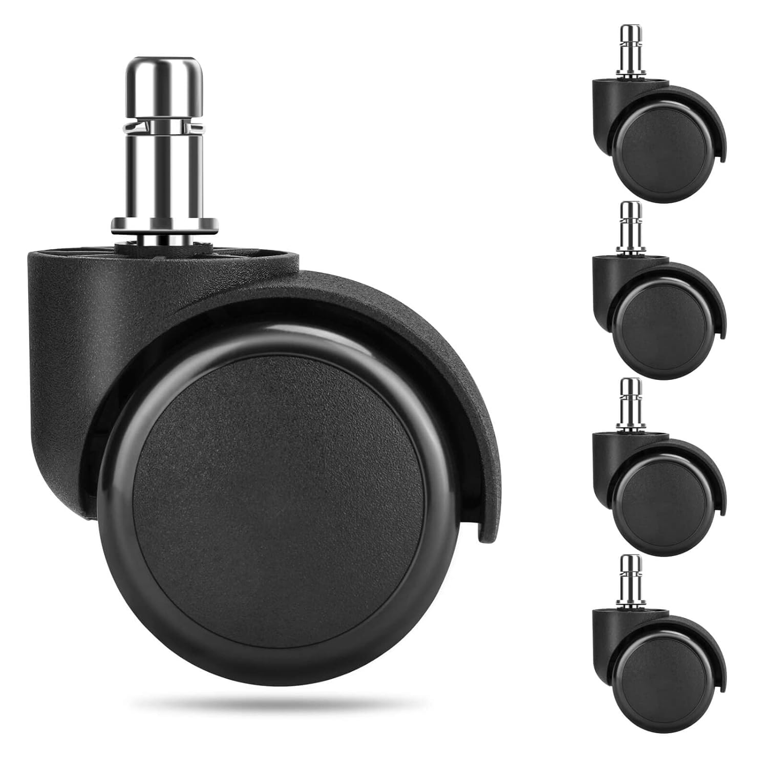 2 Inch Office Chair Caster Wheels, Safe for All Floors Including Hardwood and Carpets, Desk Chair Wheels Set of 5，Heavy Duty Maximum Load is 125 kg，Wheels for Office Chair No Noise（Black)