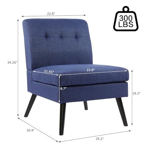 LSSBOUGHT Armless Accent Living Room Chairs, Modern Side Chair for Bedroom Upholstered Single Sofa Chair with Wood Legs for Reading Room, Comfy Fabric Vanity Chair for Makeup room (yellow)