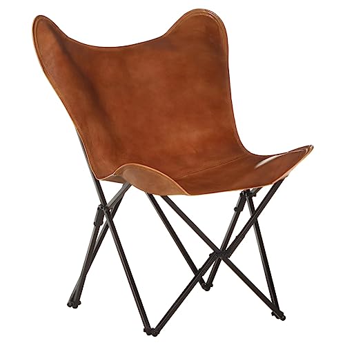 Foldable Butterfly Chair Brown Real Leather,Comfortable Butterfly Leather Sofa Chair for Relaxation and Style Living Room Armchairs, Recliners & Sleeper Chairs