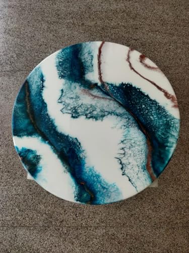 Beautiful White & Blue Round Epoxy Coffee Table Living Room Table Office Table Patio Table Coastal Table Hallway Table Centre Table Side Table Home Decor (30 Inches Tall, 46 x 46 Inches)