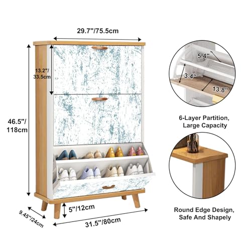 Shoe Storage Cabinet for Entryway Rounded Squares Black White Seamless Pattern Geometric Website 3 Flip Drawers Shoe Cabinet Hidden Rotating Wooden Shoe Rack Storage Organizer