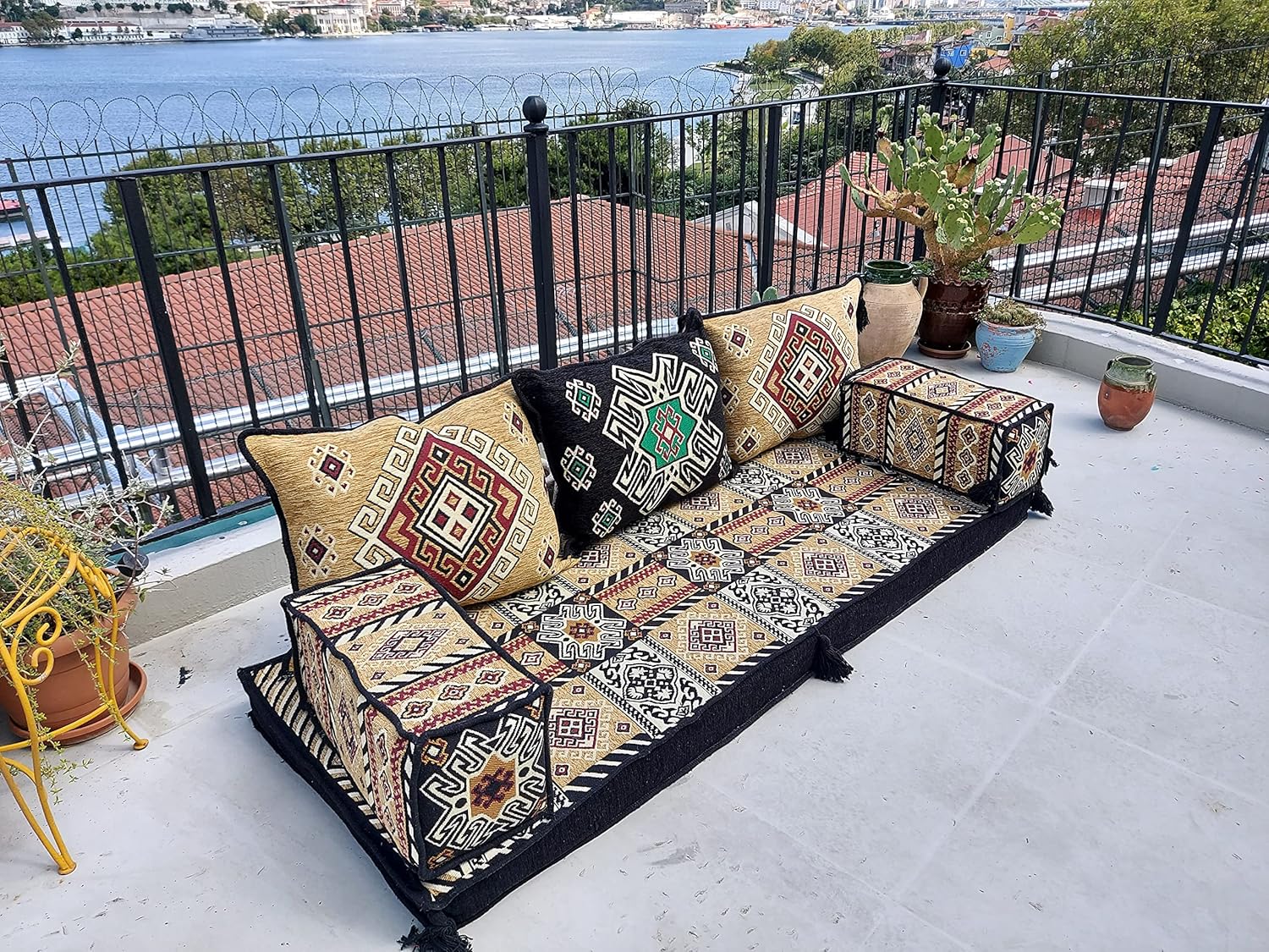 8 Thickness Black&Yellow Arabic Sofa Floor Sofa Set, Pallet Sofa, Floor Cushions, Sectional Sofa, Arabic Majilis, Loveseats, Arabic Jalsa (4'' Thickness Sofa)