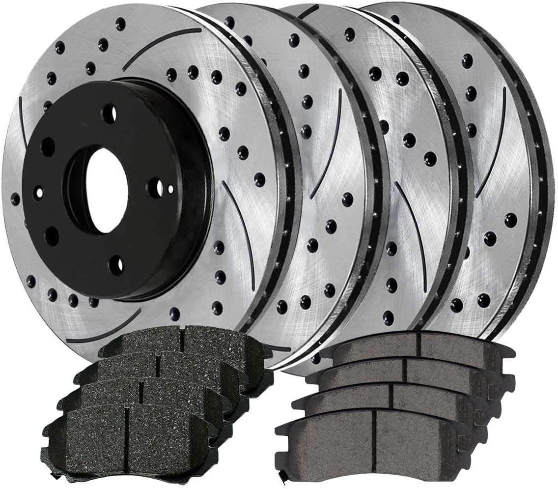 AutoShack Front and Rear Drilled and Slotted Brake Kit Rotors Black and Performance Ceramic Pads Set of 4 Replacement for 2010-2017 Chevrolet Equinox 2010-2017 GMC Terrain V6 4WD AWD FWD PERFQUAD0105