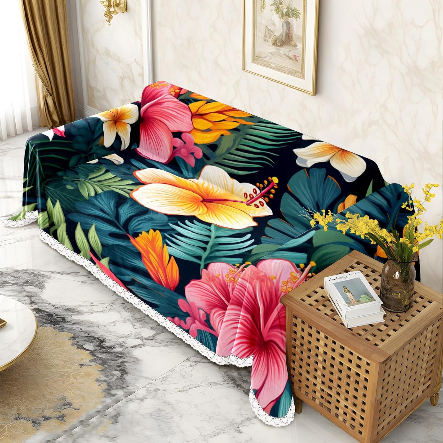 Couch Covers Tropical Floral Leaf Washable Throw Covers for Couch Loveseat Sofa Cover Sofa Slipcover Pets Dogs Furniture Couch Protector 71‘’x91‘’