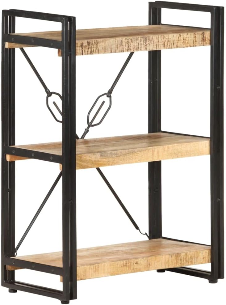 Vintage Industrial Bookshelf, Wood and Metal,for Home Decoration Display,Closet, Bedroom,Office, 3-Tier Bookcase 23.6